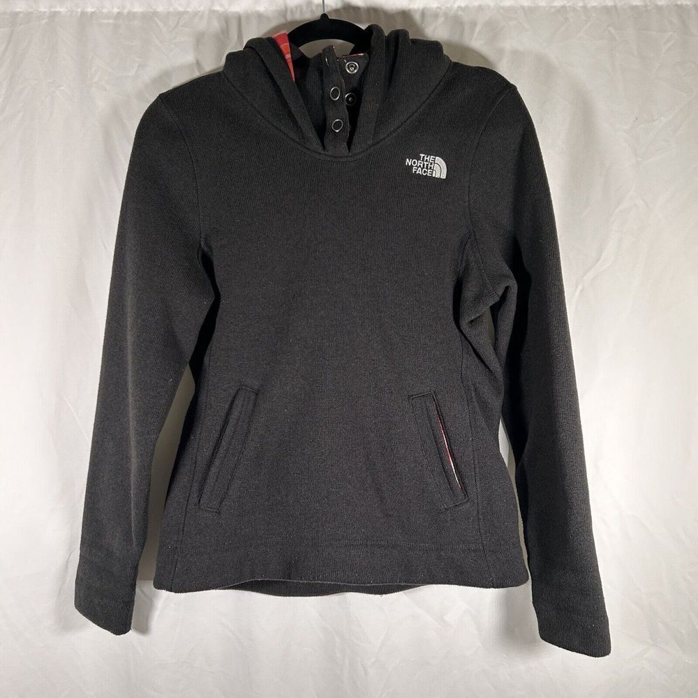 North Face Hoodie Sweater Women's Small Black Fleece Pockets Snap Neck